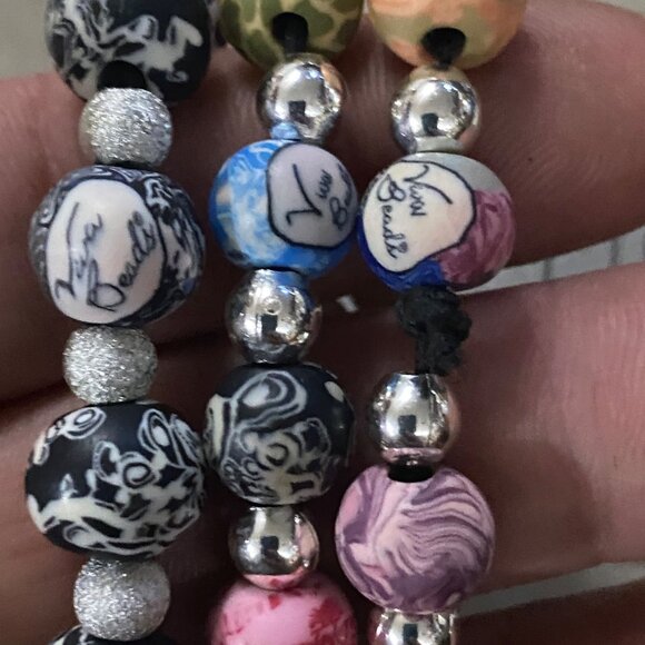 Viva Beads Colorful Beaded Stretch Bracelets Artisans Polymer Clay Set Of 3 - Picture 4 of 8